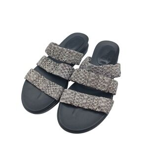 LOGO by Lori Goldstein Slide Sandals Womens 9 Grey Snakeskin Excellent Ruched